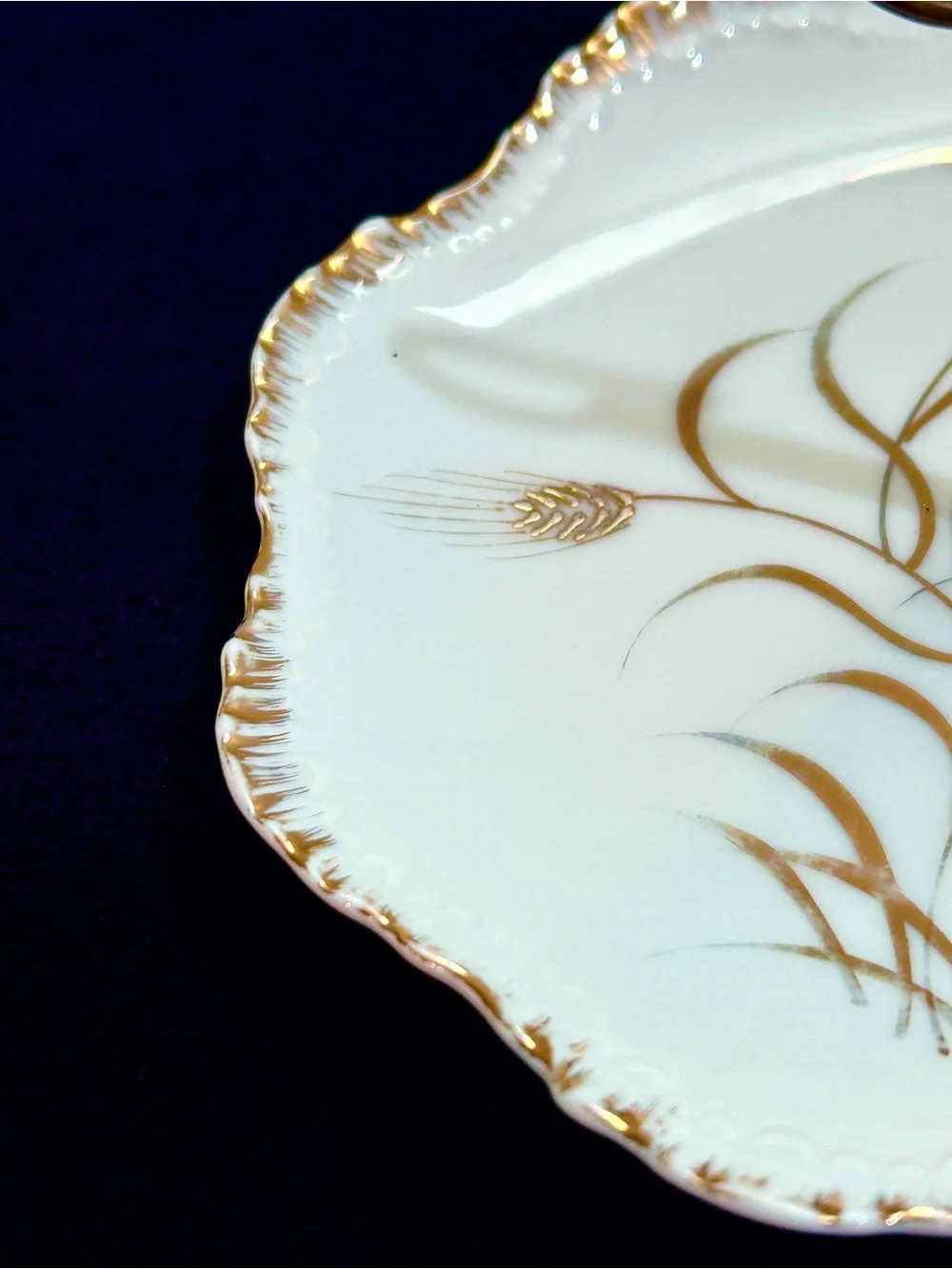 Vtg Lefton Tidbit 22K Gold Wheat Hand Painted Serving Dish Porcelain Tray 6”x6”